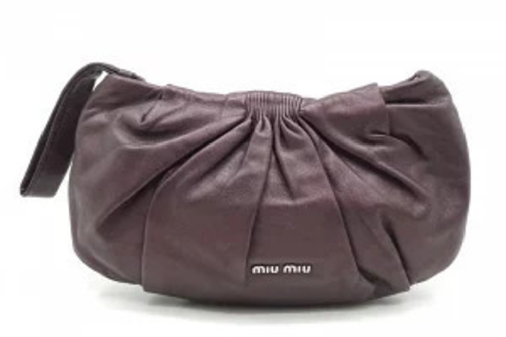Miu Miu Clutch Bag Multicolor Pouch Gathered Nappa Leather Purple